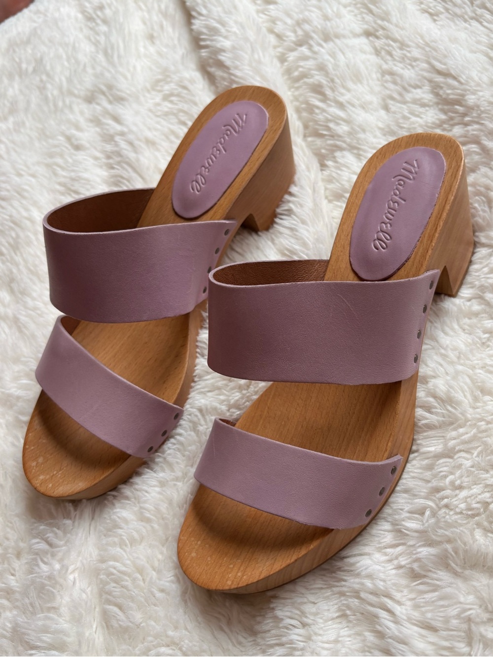 Madewell Dusty Lilac Double-Band Wooden Mules